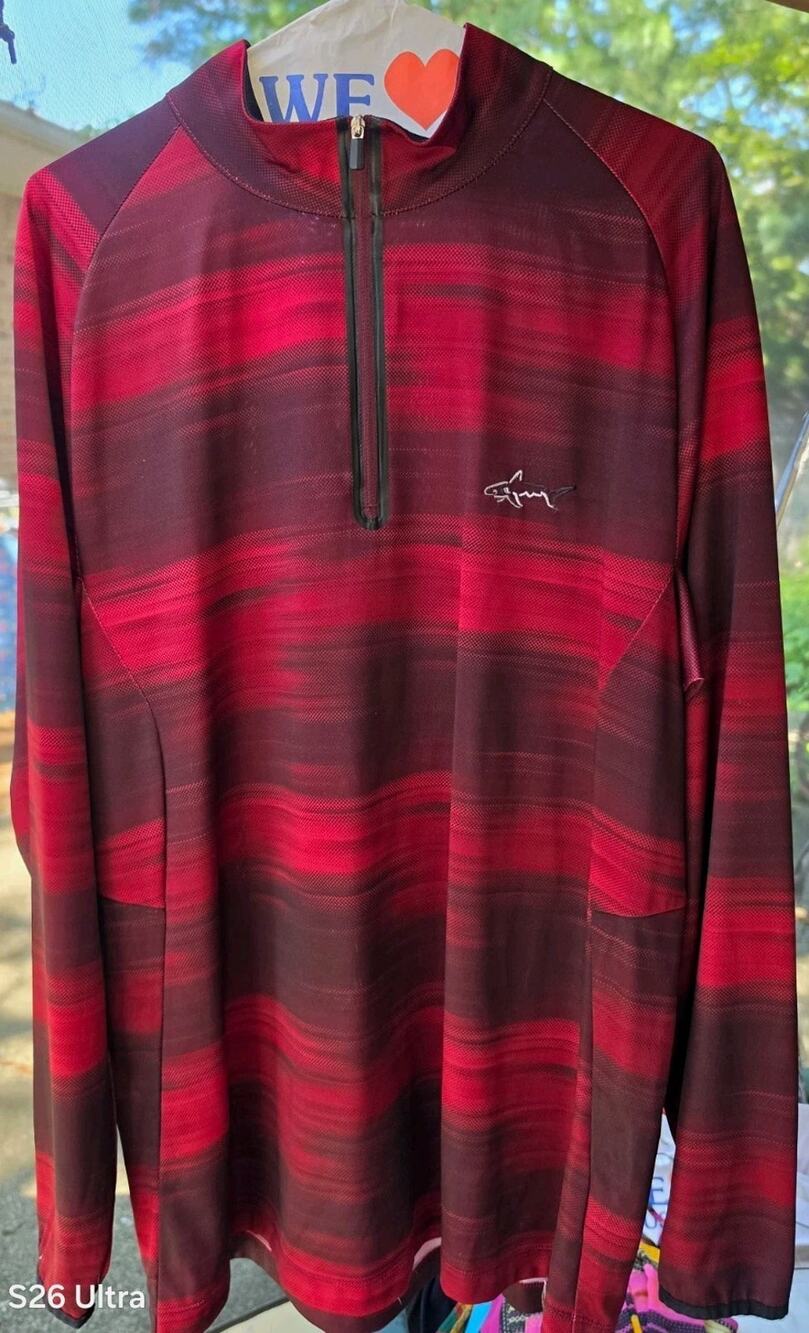 Greg Norman for Tasso Elba Play Dry 1/4 Zip Striped Golf Polo Men’s M Red Shark